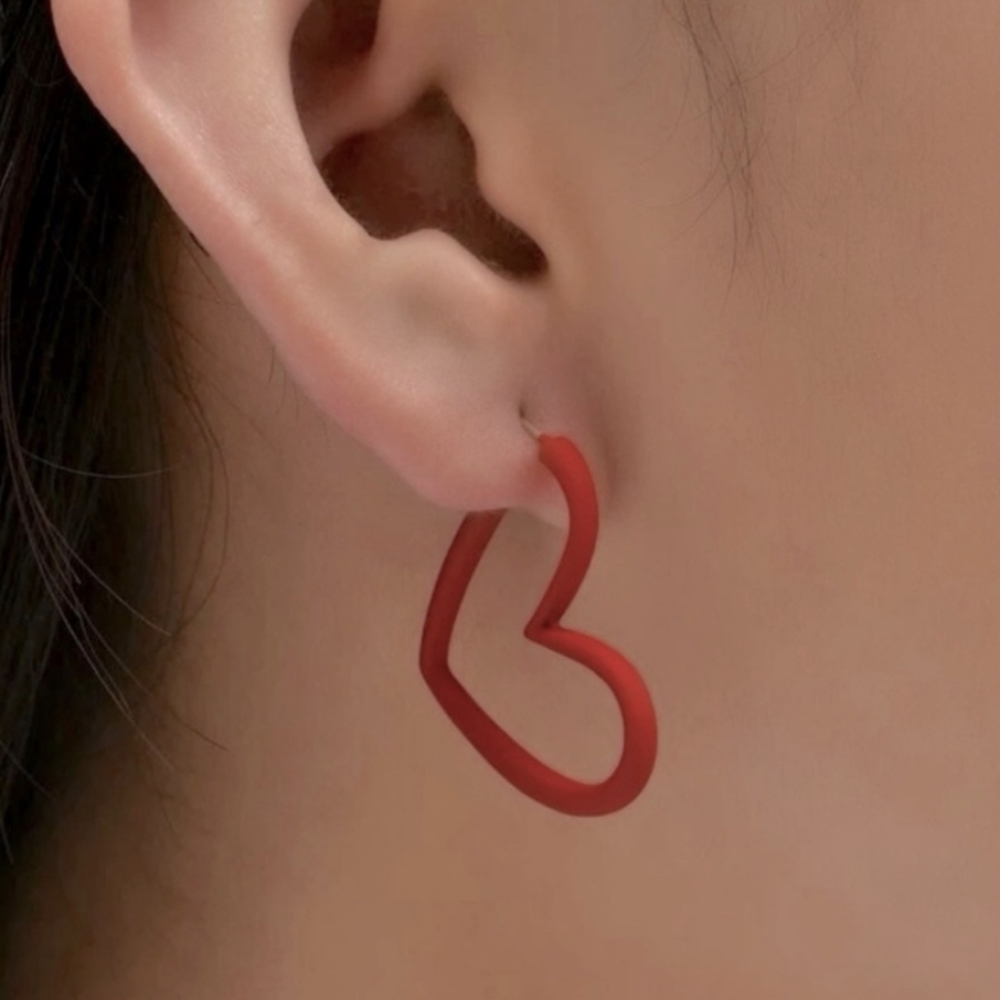 Red Heart Post-Cuff Earrings